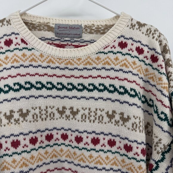 Jamie Watson 90’s Scotland Vintage Sweater Ducks Hearts Knit 100% Cotton - Picture 2 of 10
